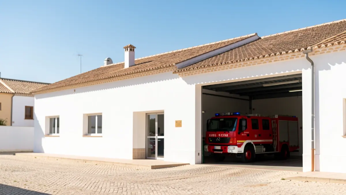 Exterior de un parque de bomberos en Níjar, Andalucía.
