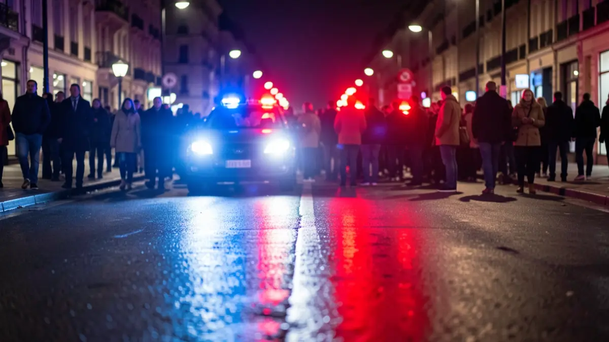 Generic image of police emergency lights reflecting on wet asphalt.