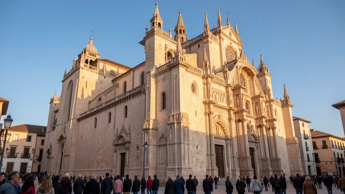 Facade of the Córdoba Cathedral under the afternoon sunlight.