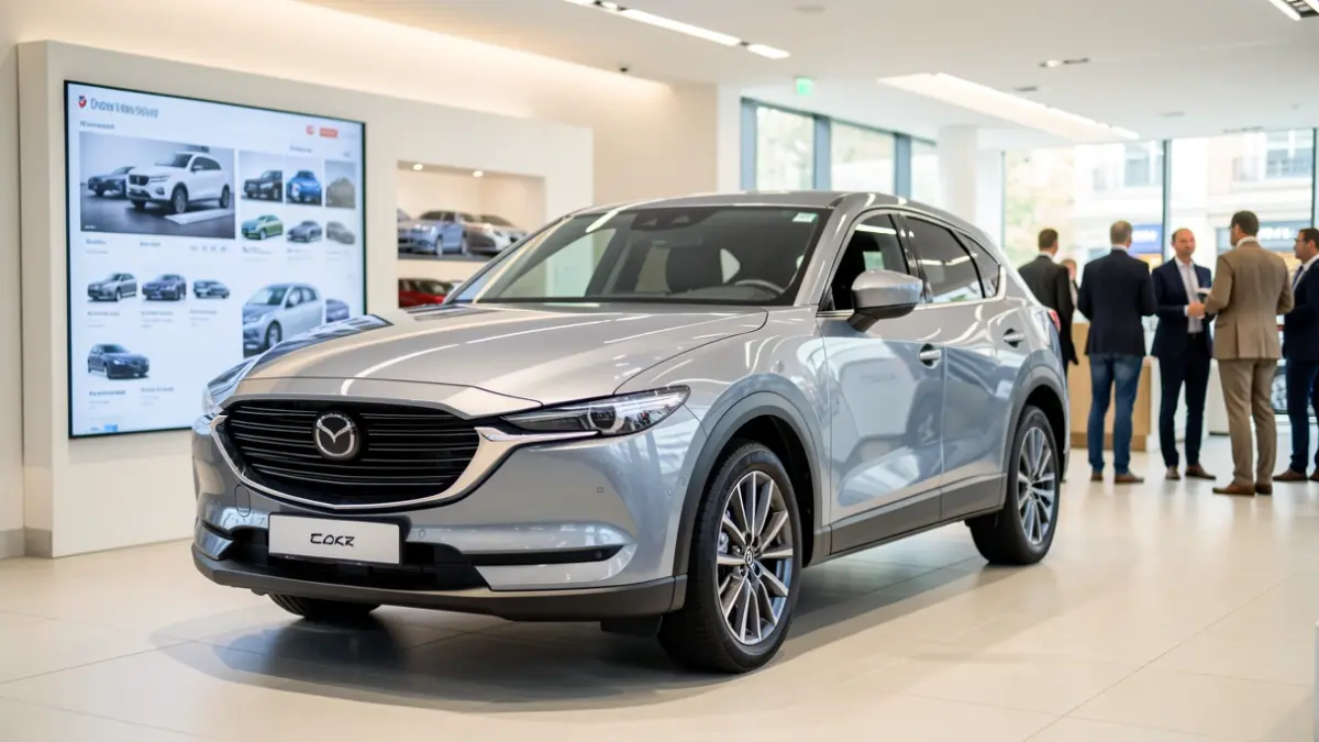 Imagen del nuevo Mazda CX-6e en un concesionario.