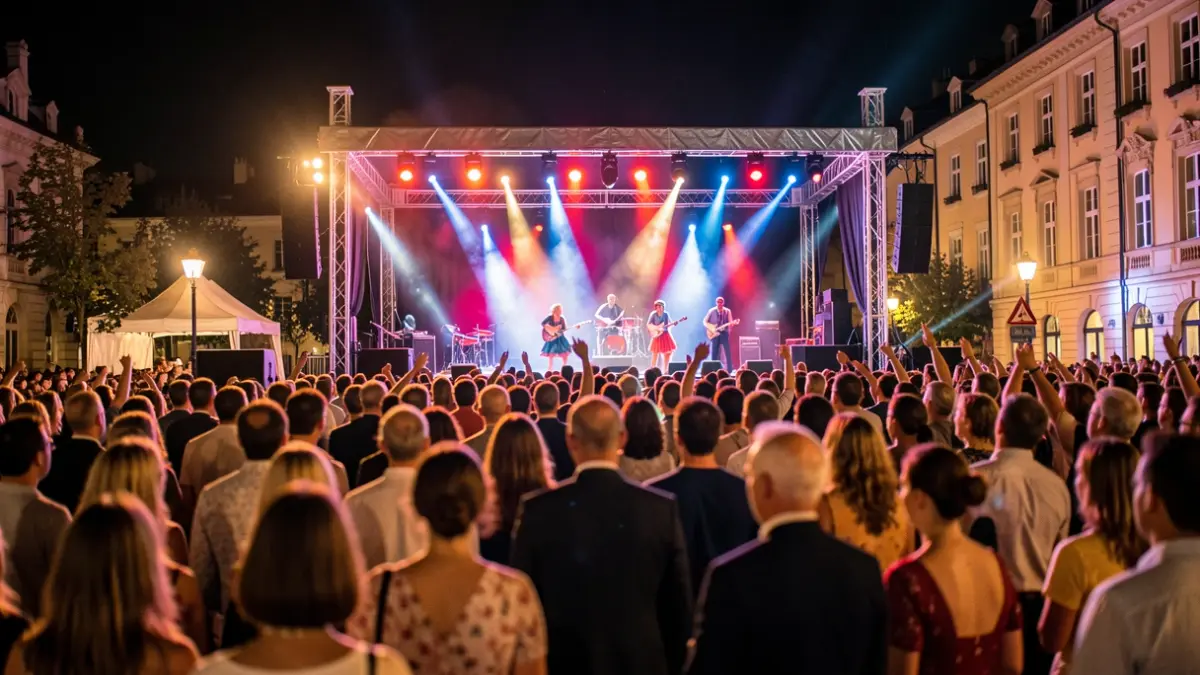 Imagen genérica de un escenario de festival por la noche con público.
