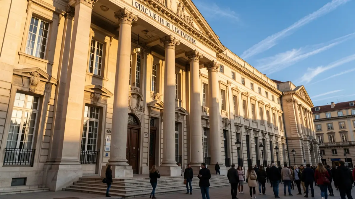 Fachada de una universidad pública andaluza con arquitectura clásica.