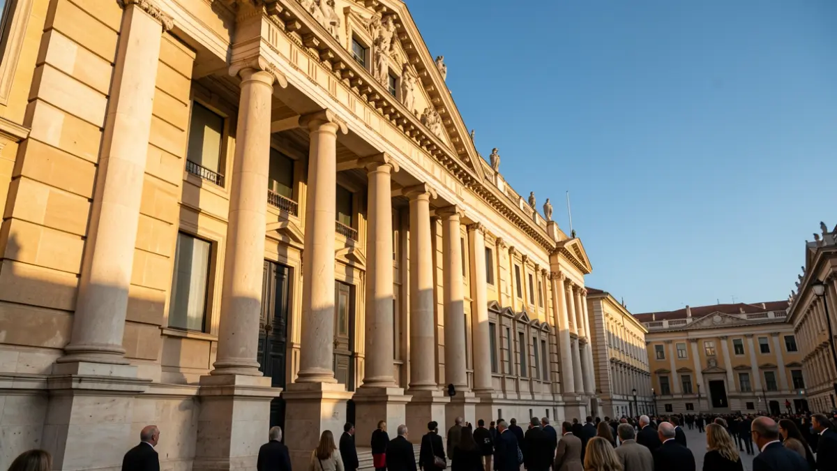 Facade of a Spanish parliamentary building with classical architecture.