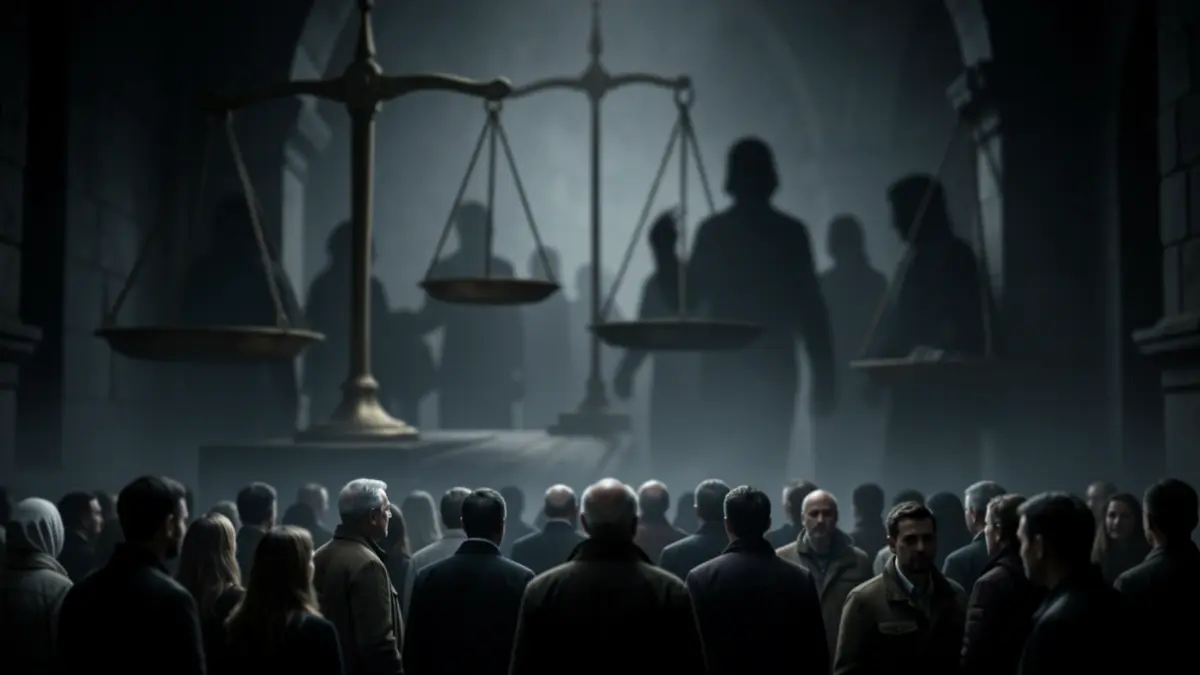 Symbolic image representing justice and human trafficking.