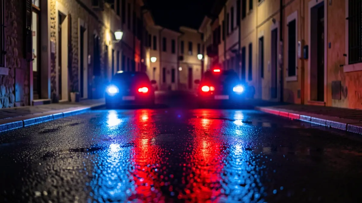 Imagen genérica de luces de emergencia policiales reflejadas en el asfalto.