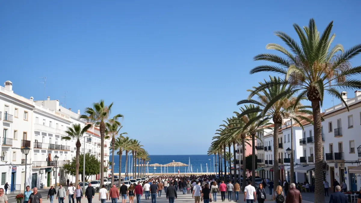 Clear and sunny sky over La Línea de la Concepción, with the Mediterranean Sea in the background.