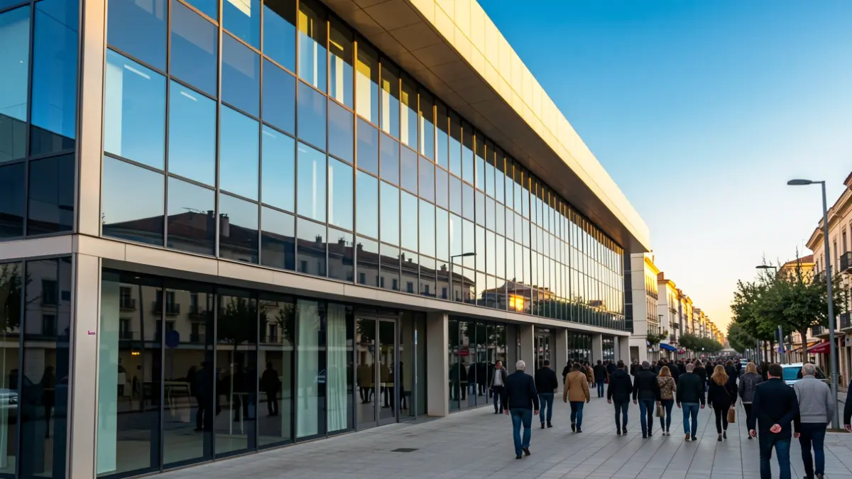 Imagen genérica de la fachada de un edificio de oficinas moderno en Andalucía.