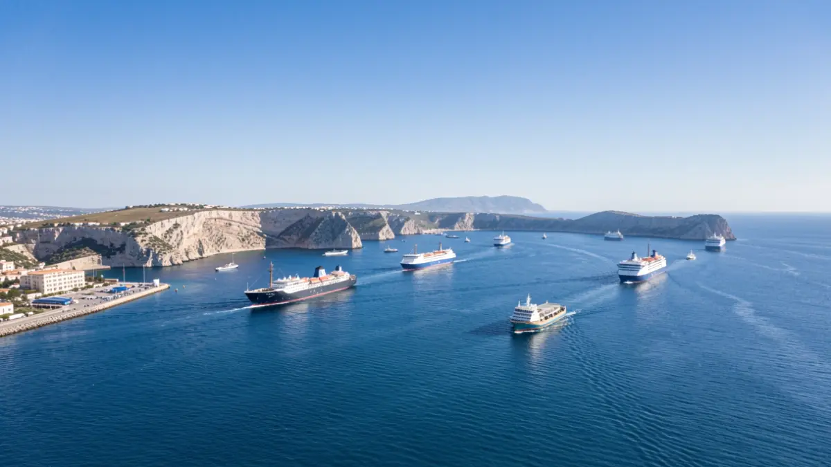 Imagen genérica del Estrecho de Gibraltar con ferris en tránsito.