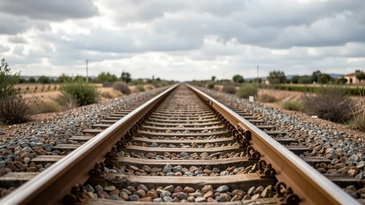 Generic image of a train track in Andalucía under a cloudy sky.