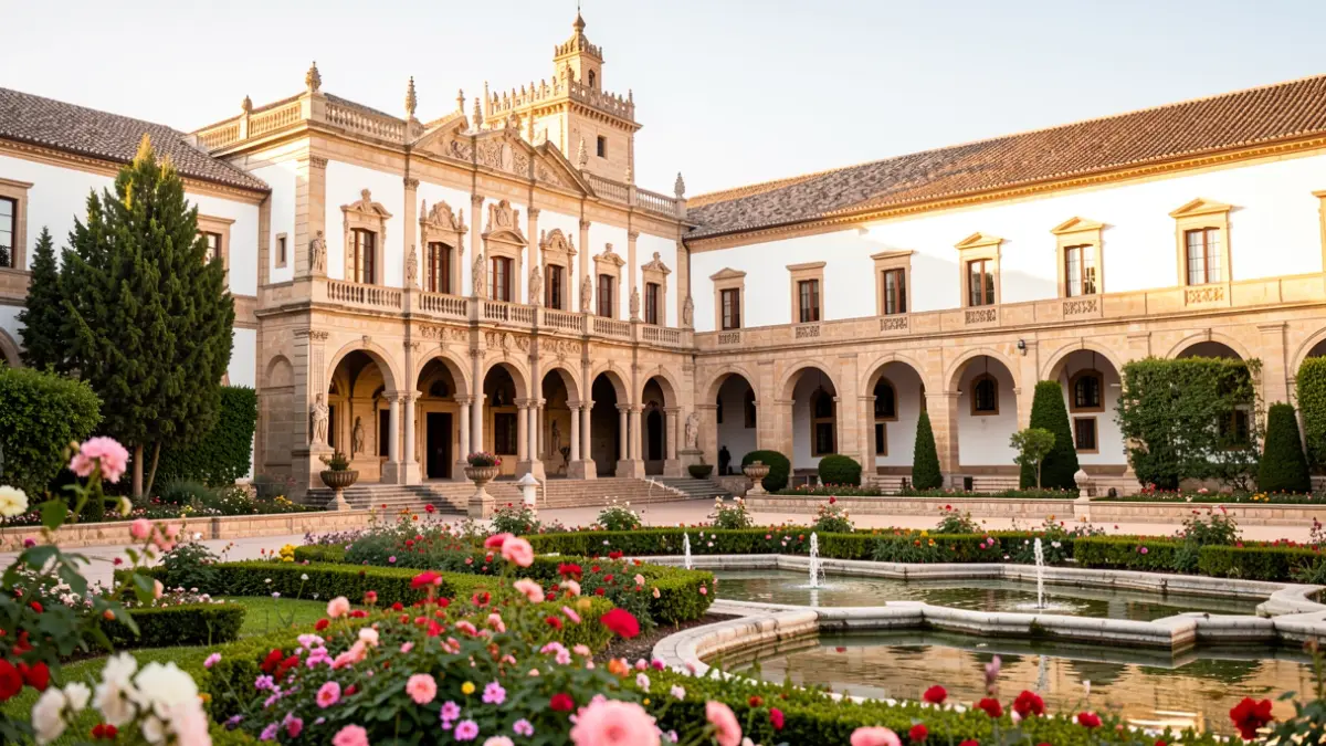 Facade of the Alcázar de los Reyes Cristianos in Córdoba with its gardens.