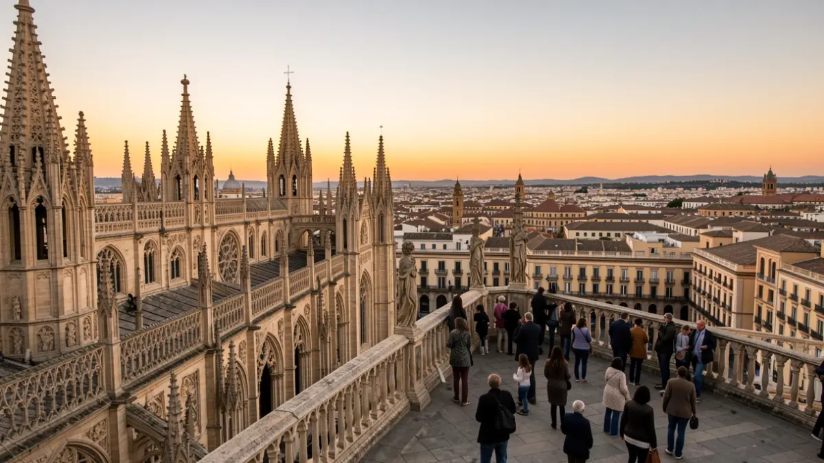 Vista desde las cubiertas de la Catedral de Sevilla al atardecer.