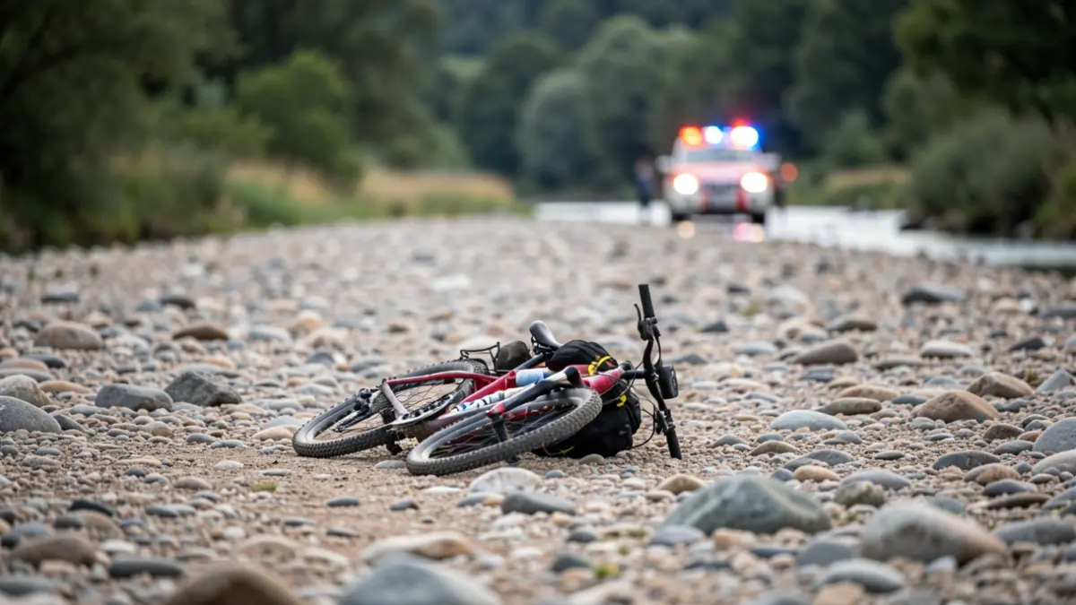 Injured cyclist being rescued in the dry bed of a river in Seville.
