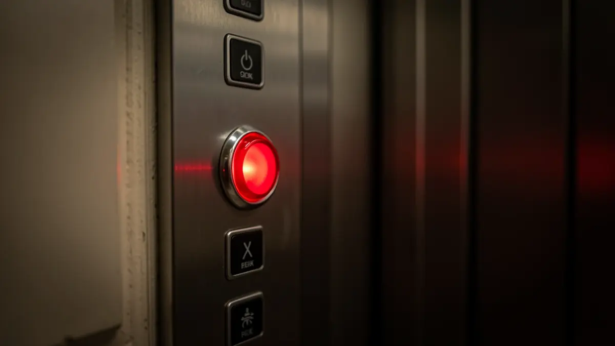 Imagen genérica de un panel de control de ascensor con un botón de emergencia.