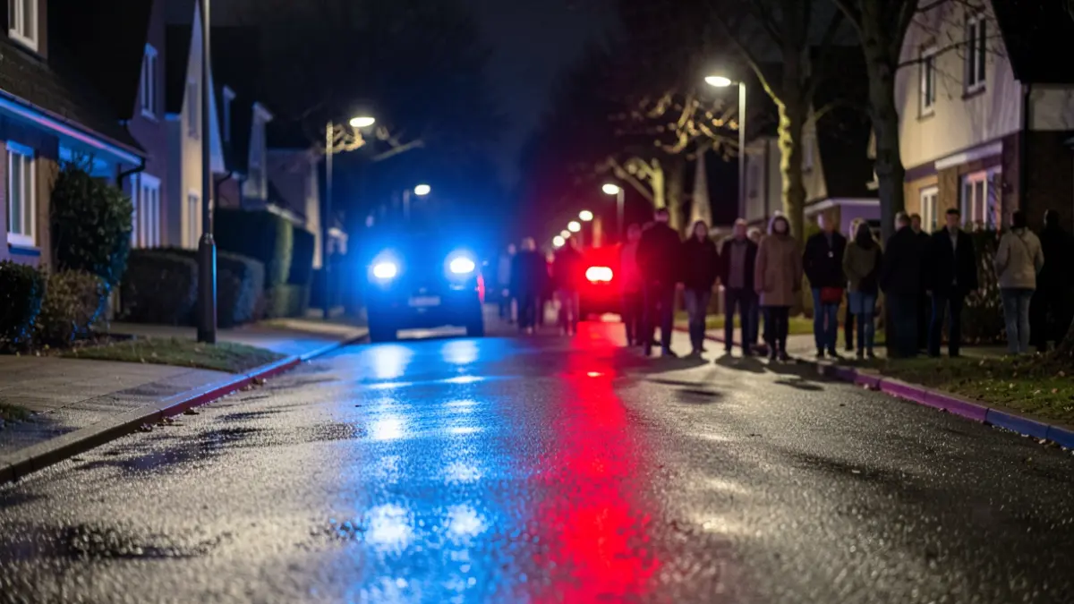 Generic image of police emergency lights reflecting on wet asphalt at night.