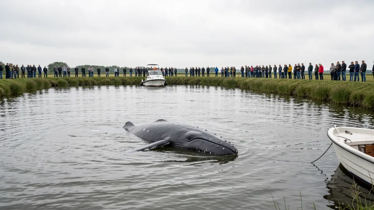 Dead whale calf floating near the entrance of the Huelva estuary.
