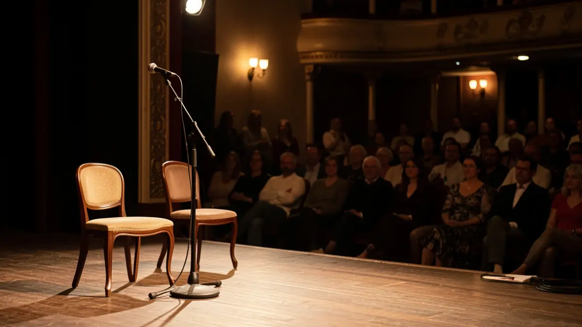 Generic image of an intimate flamenco stage with a microphone.