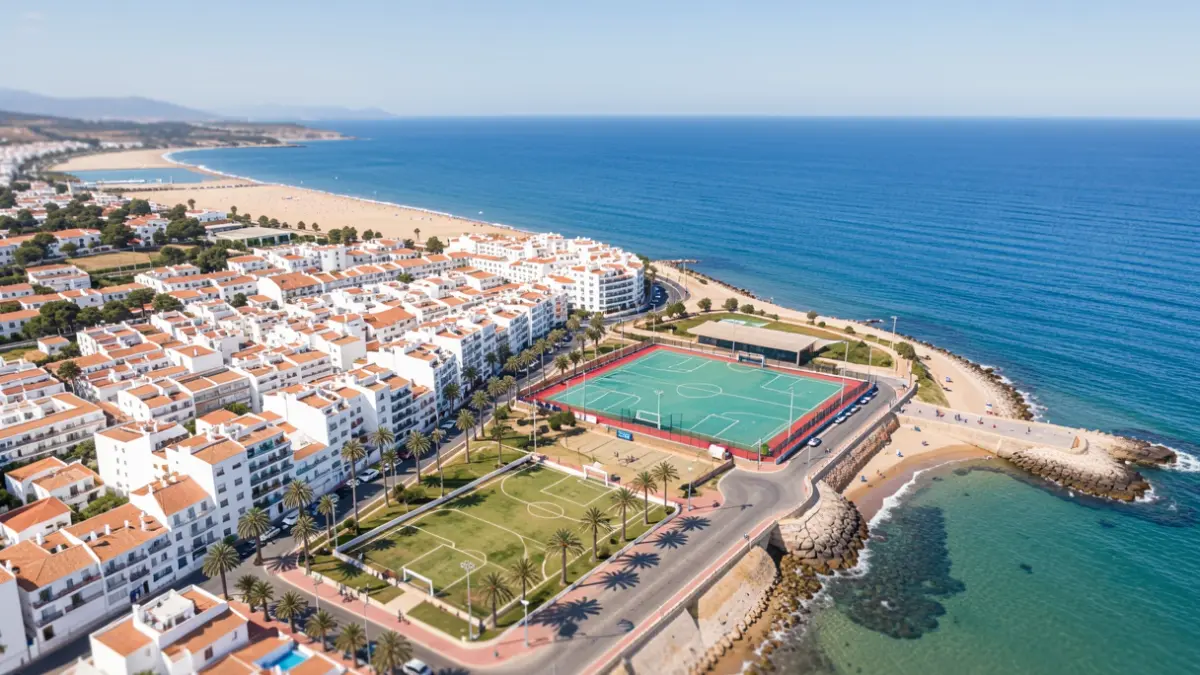 Generic image of a coastal Andalusian town with sports facilities.
