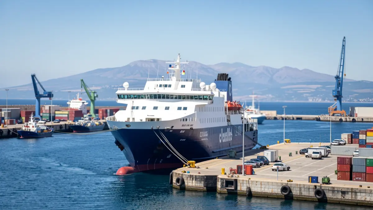 Ferry atracado en el Puerto de Huelva.