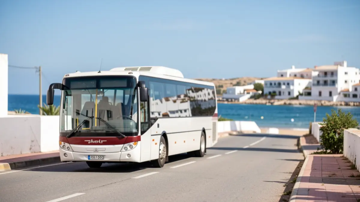 Autobús gratuito en ruta hacia la playa de Camposoto en San Fernando.
