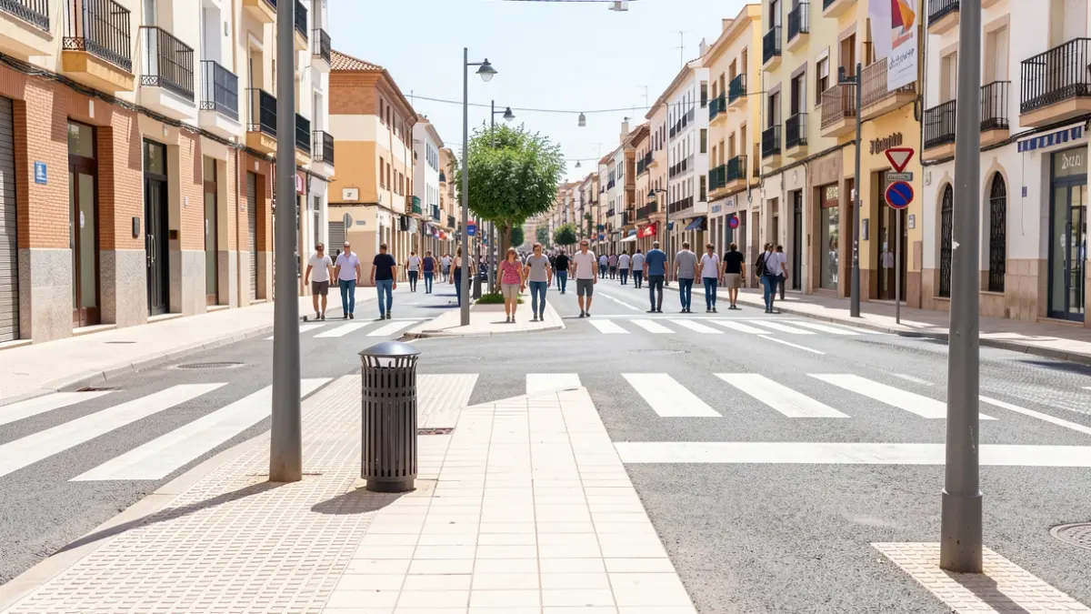 Aceros recién renovados en una calle de San Fernando, Andalucía, bajo el sol del mediodía.