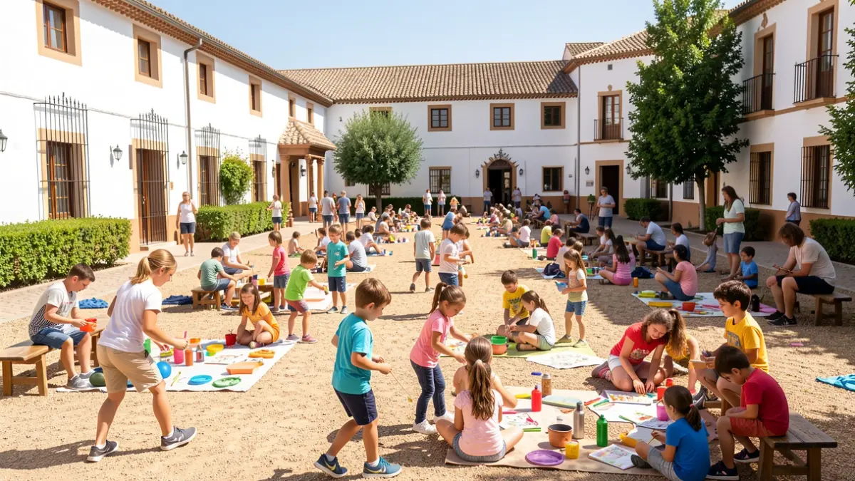 Generic image of children participating in summer camp activities in an Andalusian schoolyard.