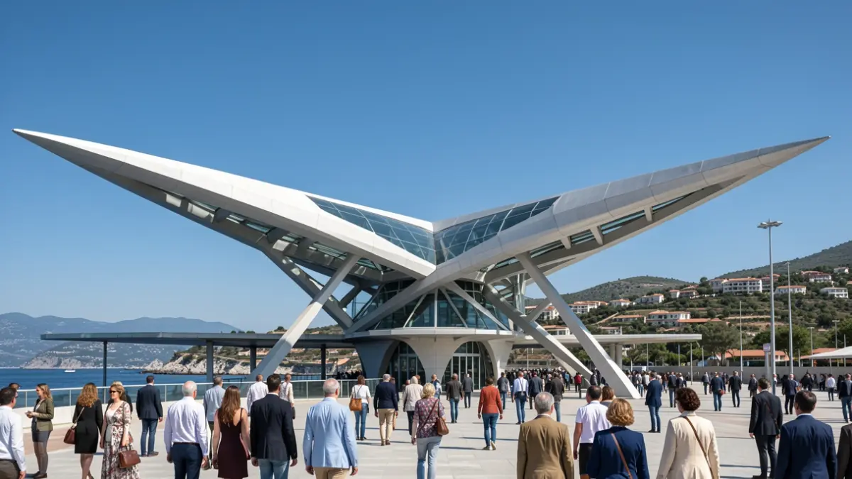 Abstract architectural design of a bus station inspired by a sardine espeto in San Pedro Alcántara.