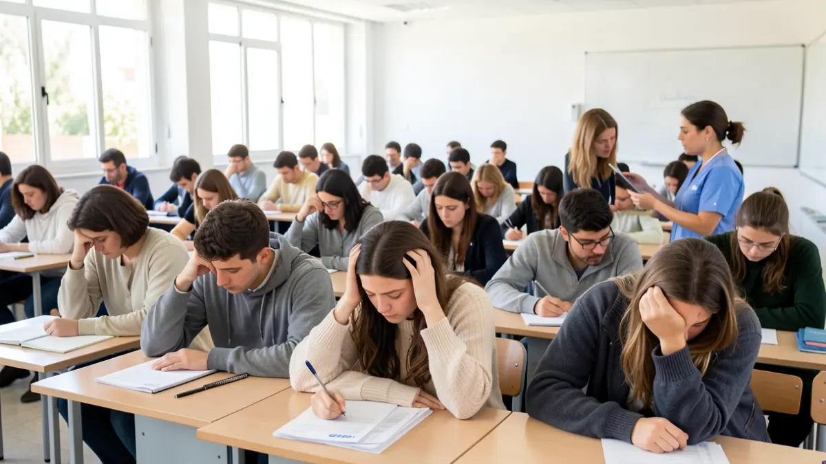 Imagen de apoyo emocional y sanitario para estudiantes durante la PAU en Linares.