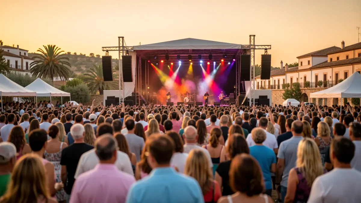 Imagen genérica de un festival de música al aire libre en Andalucía con público disfrutando del ambiente.