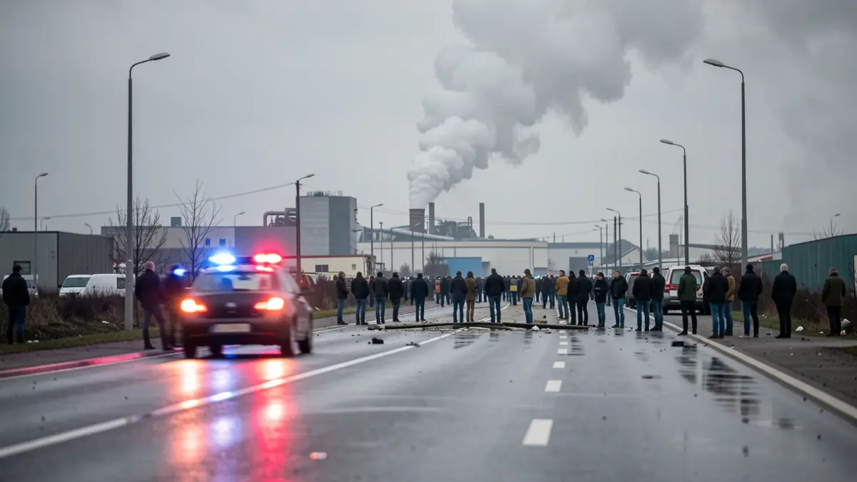 Generic image of an industrial accident scene with emergency lights and smoke.
