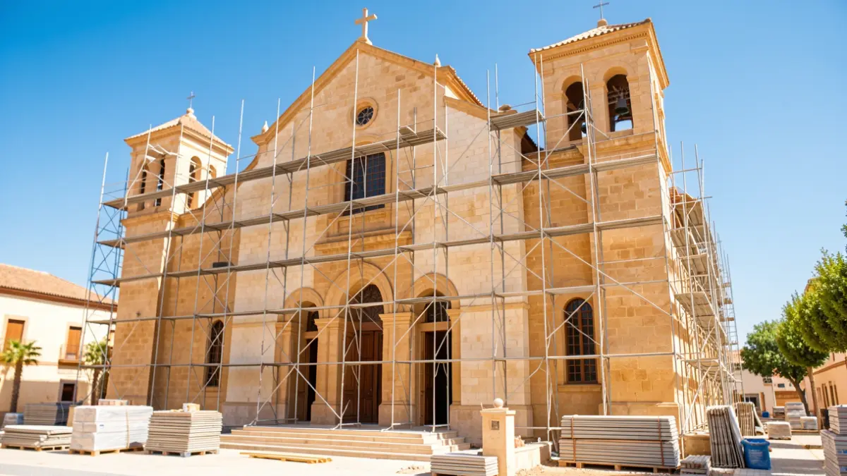 Image of the construction of a new parish church in Torreblanca, Seville.