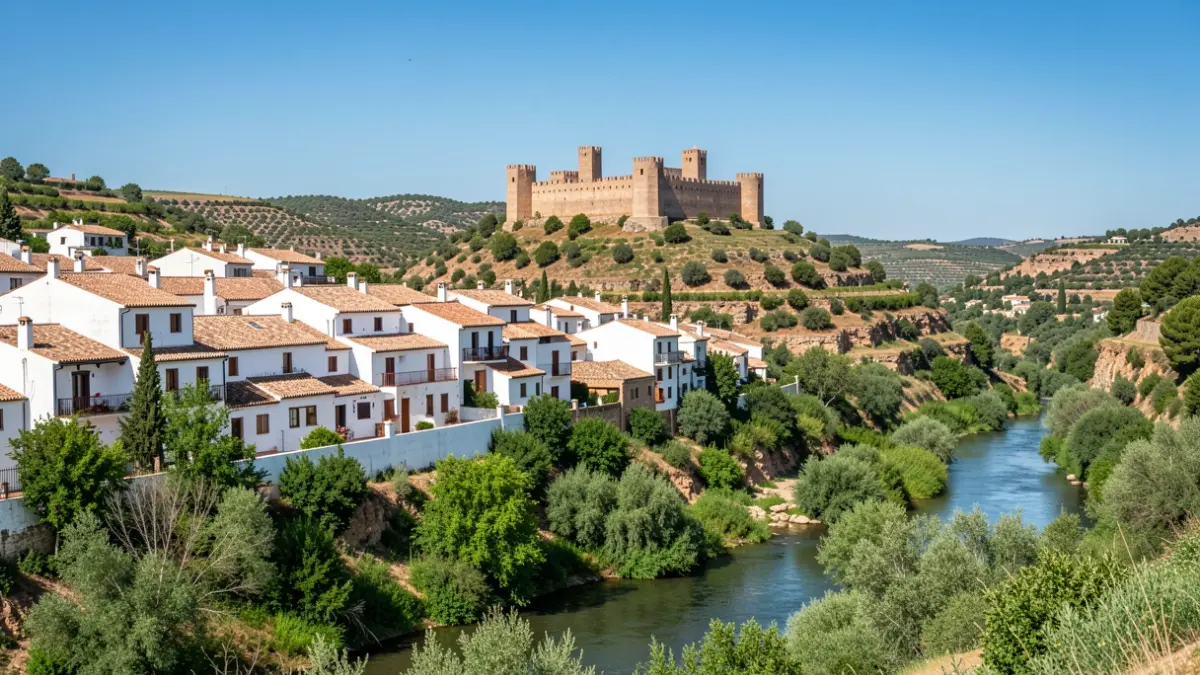 Generic image of an Andalusian village with a castle in Sierra Mágina.