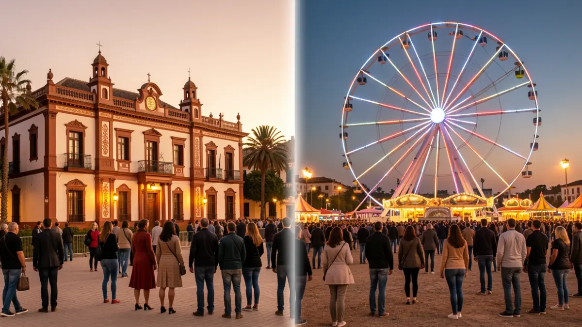 Imagen genérica de dos ferias andaluzas con fechas superpuestas en un calendario.