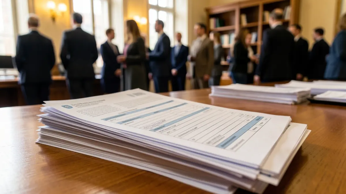 Imagen genérica de documentos de solicitud y formularios en un escritorio.