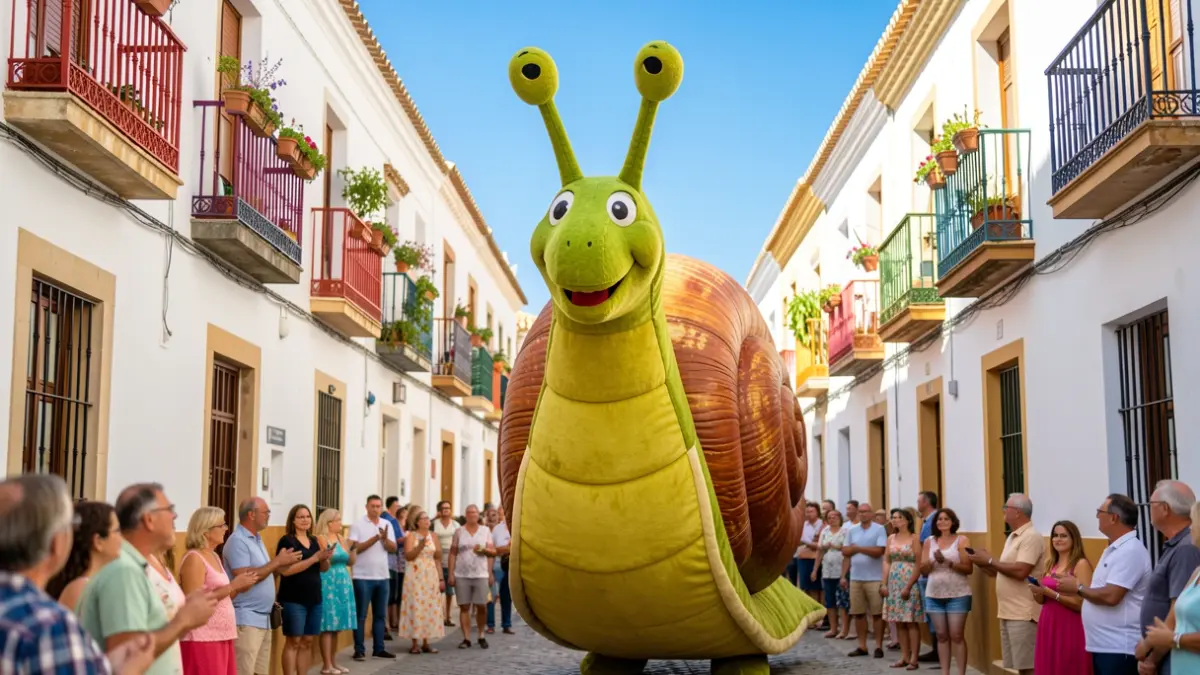 Imagen de un caracol gigante en un pasacalles por las calles de Tarifa.