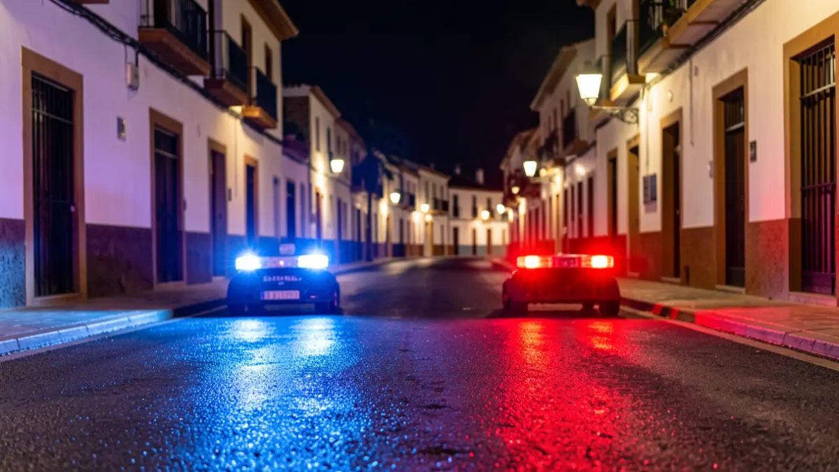 Generic image of police emergency lights reflecting on wet asphalt at night.