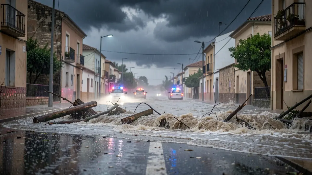 Image of a strong storm with hail and flooding in the streets of Jaén.