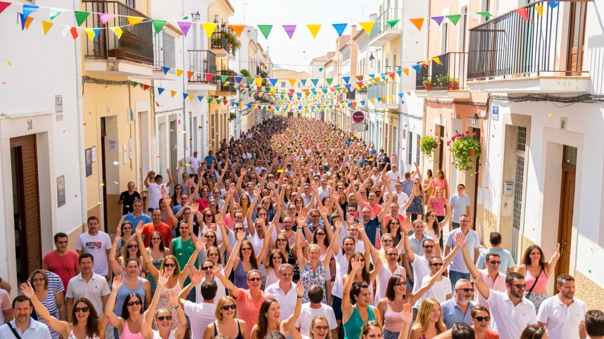Multitud celebrando en una calle de Torremolinos durante el Pride 2026.