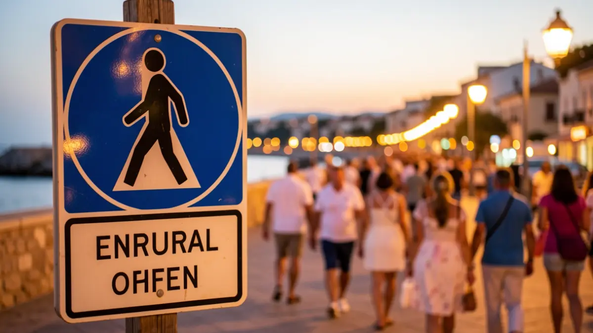 Imagen genérica de un paseo marítimo con señalización de acceso peatonal.
