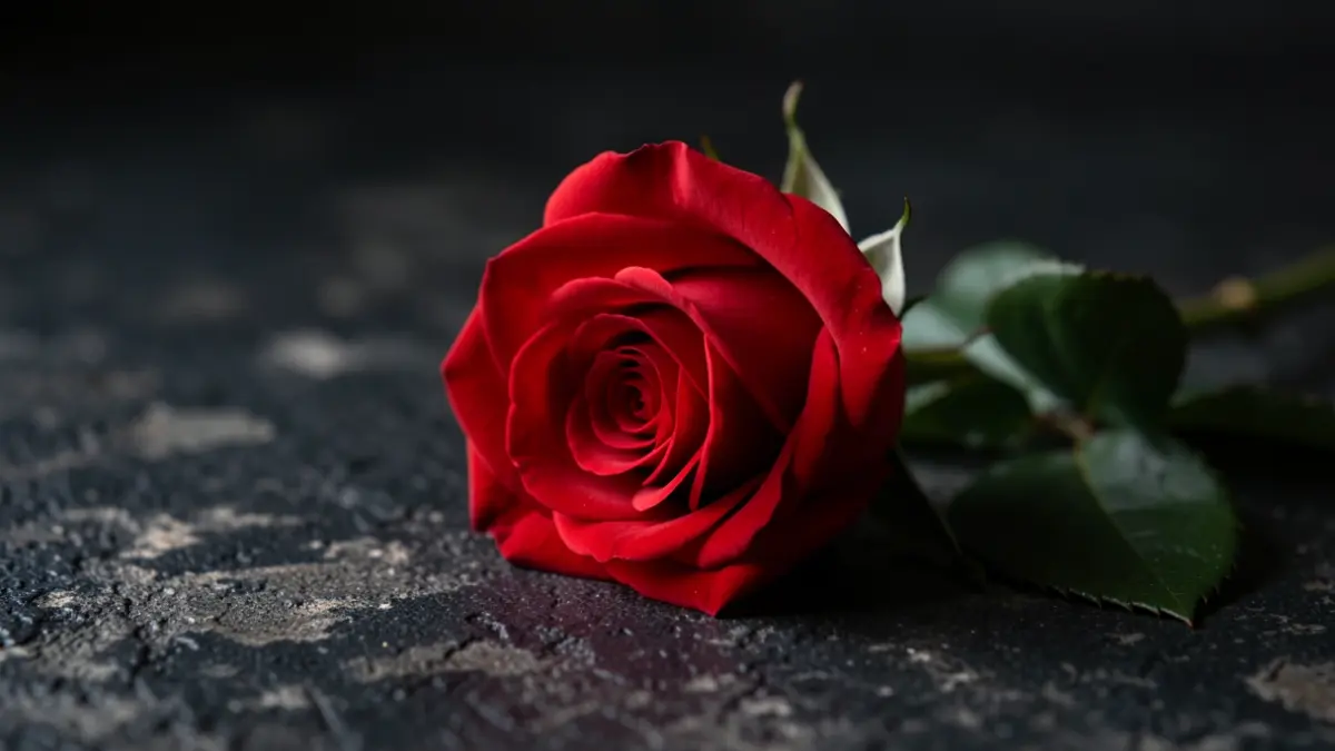 Generic image of a red rose on a dark background.