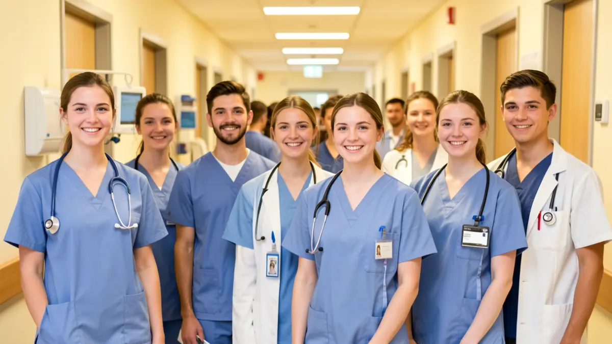 Generic image of new resident doctors and nurses in a hospital.