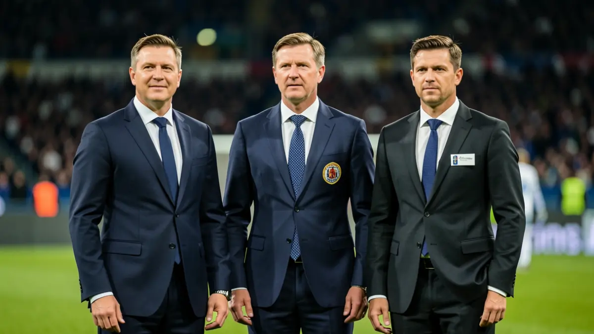 Imagen genérica de un cuerpo técnico de fútbol en un estadio.