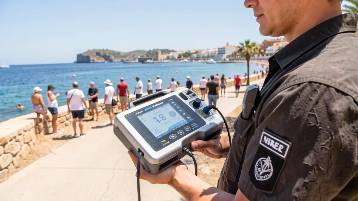 Imagen de un desfibrilador en una playa de Nerja.
