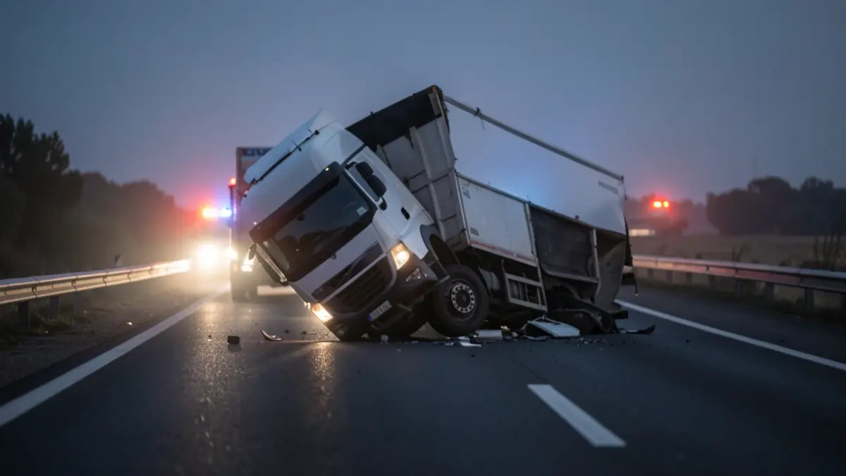 Image of an overturned truck on the A-4 highway in the province of Jaén.