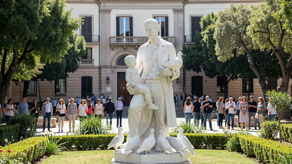 Escultura de Xavier Vilató que homenajea a José Ruiz Blasco, padre de Picasso, en Málaga.