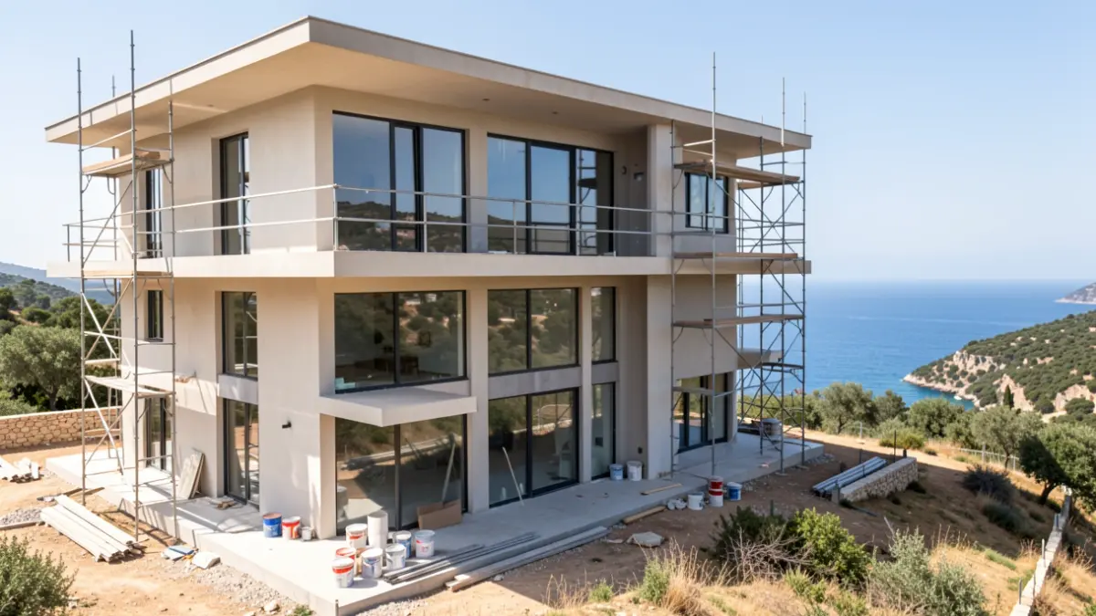 Edificio en construcción para un centro de atención a la discapacidad en Benalmádena con vistas al mar.