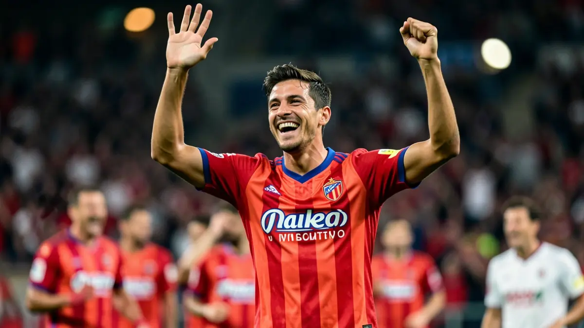 Jugador del Málaga CF celebrando el ascenso.