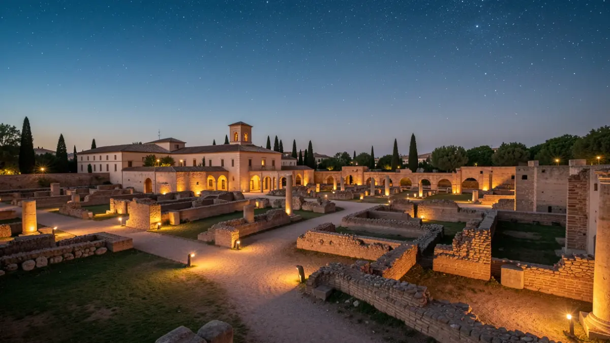 Imagen genérica de las ruinas de Madinat al-Zahra al atardecer con cielo estrellado.