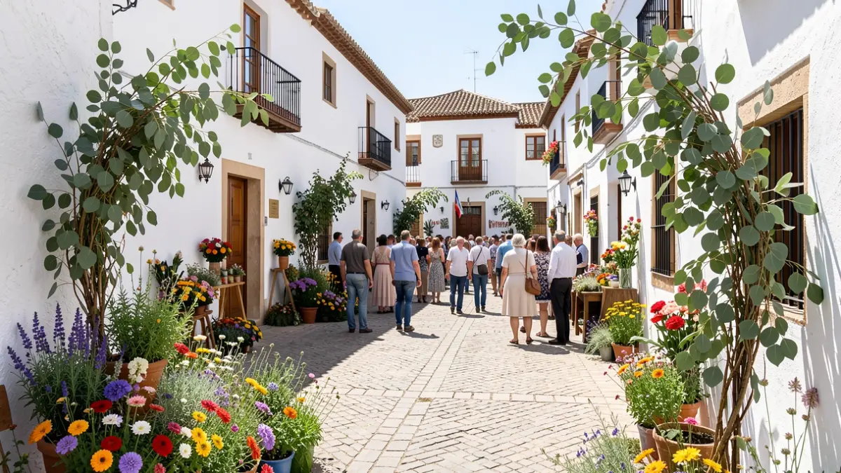 Calles de Zahara de la Sierra engalanadas con flores y ramas para la celebración del Corpus Christi.