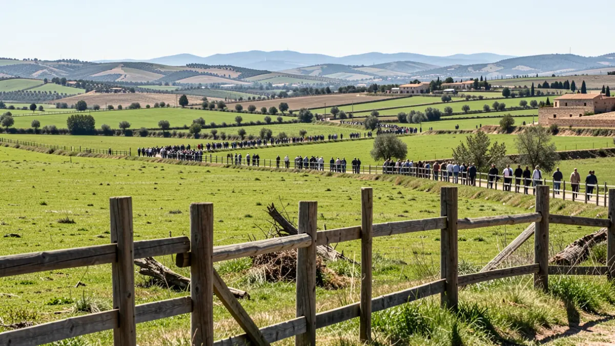 Imagen genérica de un paisaje rural andaluz con pastos y una valla de madera.