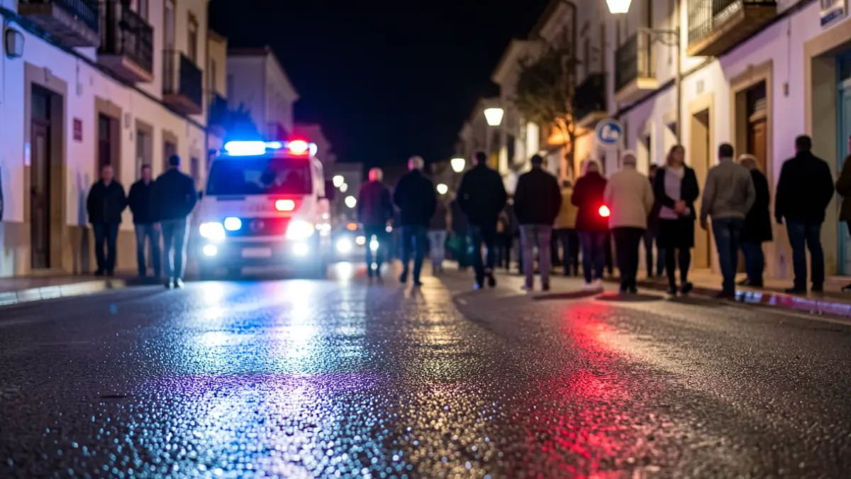 Imagen genérica de luces de emergencia policiales reflejando en asfalto mojado por la noche.